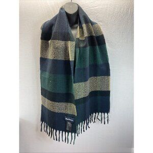 Barbour Westerdale Scarf Classic Green Navy Tartan Plaid Fringe 13 x‎ 72